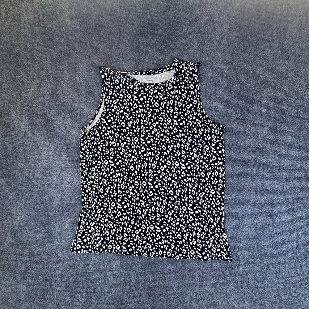 Nine West Soft Spun Tank Top Womens Large Black White Animal Print Rayon Stretch